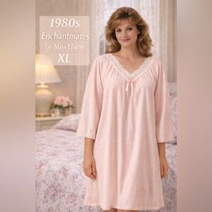 Vintage Miss Elaine Enchantmates Pink Lace Nightgown XL 3/4 Sleeve